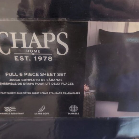 CHAPS by Ralph Lauren 6-piece Full Sheet Set Sheets/4 Pillowcases Navy Blue NEW - Picture 2 of 4